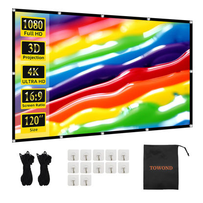 Picture of TOWOND Projector Screen 120 inch, Wrinkle-Free and Foldable Projection Screen 16:9 HD 4K Portable Movies Screen for Home Theater Outdoor Indoor Support Double Sided Projection