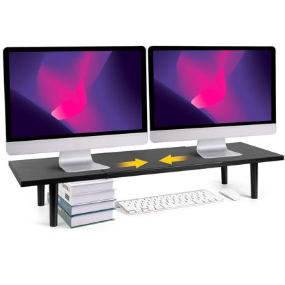 Picture of Across-Star Dual-Monitor-Stand-Riser-For-Desk Adjustable Length 32-40 Inch，Large Desktop Computer Monitor Riser For 2 Screens，Desk Shelf Organizer Riser Stand For Computer/Laptop/PC/Printer/TV Black