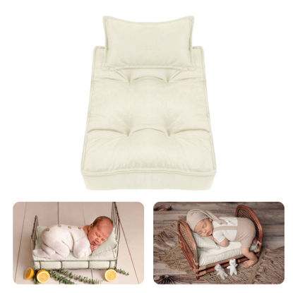 Picture of M&G House Newborn Photography Props Mattress Pillow Photography Accessories Baby Photoshoot Props Bed Mattress Bed Mat(Beige White)