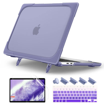 Picture of Batianda Shockproof Matte Case for MacBook Air 13 Inch 2020 2019 2018 Model A2337 M1 A2179 A1932 with Touch ID, Heavy Duty Hard Shell Case with Fold Kickstand & Keyboard Cover Skin, Lavender Gray