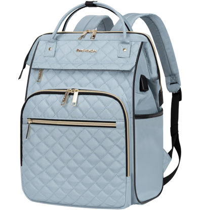 Picture of EMPSIGN 17 Inch Laptop Backpack for Women, Work Business Travel Computer College Bags, Large Capacity Water-repellent Quilted Casual Daypack with USB Port, Light Blue