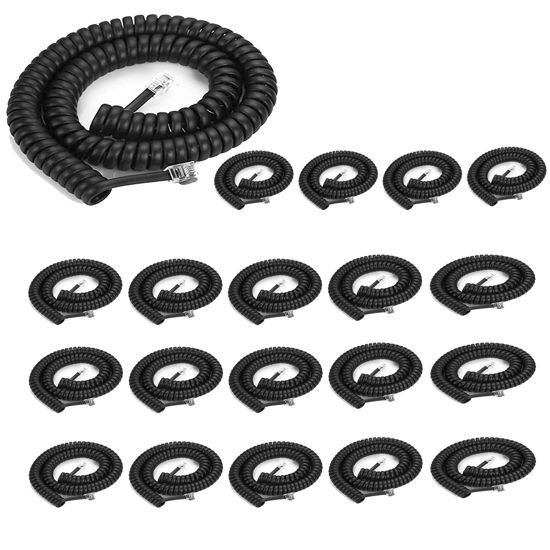 Picture of Phone Cord Landline8Ft Uncoiled / 1.4Ft Coiled Landline Phone Handset Cable RJ9 4P4C Telephone Accessory- Black (20pack)