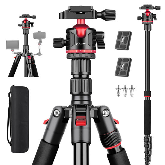 Picture of VICITV 78" Aluminum Camera Tripods & Monopods, Compact Travel Tripod for Camera DSLR, Spotting Scope,Telescope, Binoculars, Porfessional Heavy Duty Camera Tripod Stand for Photography Video Recording