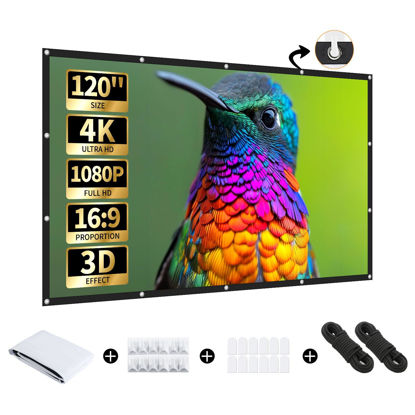 Picture of AURZEN Projector Screen, 120 inch Portable Projector Screen Indoor Outdoor Projection Screen 16:9 4K HD Wrinkle-Free Foldable Movie Screen for Home Theater, Backyard, Support Double Sided Projection