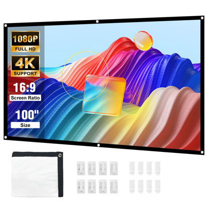 Picture of HAPPRUN Projector Screen, 100 inch Projection Screen, 16:9 Foldable Portable Projector Movies Screens for Home Theater Outdoor Indoor Support Double Side Projection