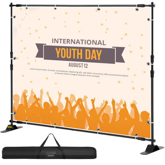 Picture of VEVOR Backdrop Banner Stand 10 x 8 Ft Adjustable Height Background Stand Backdrop with Newest Step and Repeat Backdrop Stand for Parties Wedding Photo Booth Trade Show 1 Carrying Bag