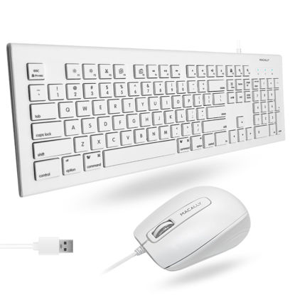 Picture of Macally 104 Key USB Wired Keyboard and Mouse Combo with Apple Shortcut Keys for Mac, iMac, Macbook, and Windows PC (MKEYECOMBO), White