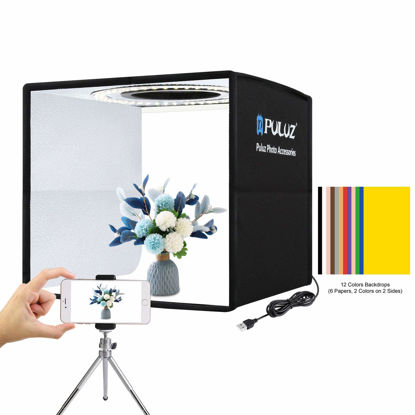 Picture of PULUZ Mini Photo Studio Light Box, Photo Shooting Tent kit, Portable Folding Photography Light Tent with CRI >95 96pcs LED Light & 6 Kinds Double-Sided Color Backgrounds for Small Size Products