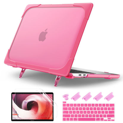 Picture of Batianda for New MacBook Pro 13 Case 2022 2020 Release (A2338 M1 M2/A2289/A2251), Heavy Duty Hard Shell with TPU Bumper Cover Kickstand Shockproof Function for MacBook Pro 13-inch Touch Bar, Rose