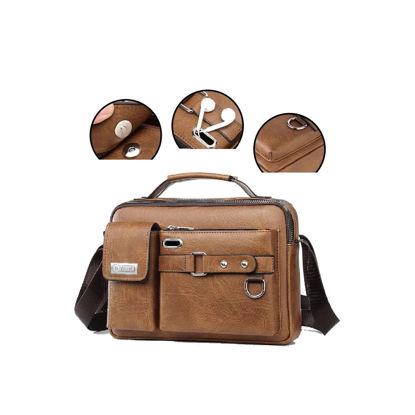 Picture of byano Leather Messenger Bag, Brown, Large Capacity, Unisex Design, Zipper Closure