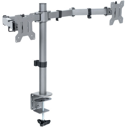 Picture of VIVO Dual Monitor Desk Mount, Heavy Duty Fully Adjustable Steel Stand, Holds 2 Computer Screens up to 30 inches and Max 22lbs Each, Gray Color, STAND-V002-GY