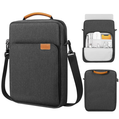 Picture of MoKo 13.3-14 Inch Laptop Sleeve Bag Fits MacBook Pro M3/M2 14" 2023, MacBook Pro 13" M2, New MacBook Air 13.6" M3/M2 2024/2022,Tab S8 Ultra 14.6",Handle Carrying Case with Shoulder Strap, Black & Gray