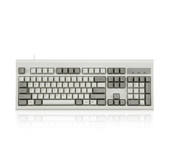 Picture of Perixx PERIBOARD-106M, Wired Performance Full-Size USB Keyboard, Curved Ergonomic Keys, Classic Retro Gray/White Color, US English Layout