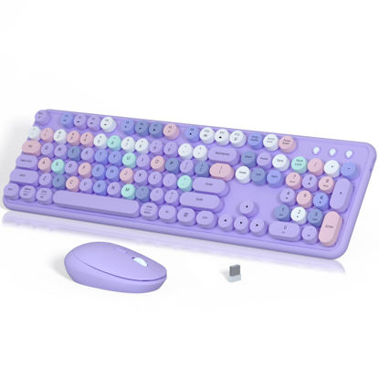 Picture of Links9+ Wireless Keyboard and Mouse, Full-Size Retro Typewriter Keyboard with Round Keycaps, 2.4GHz for Windows, Mac, Laptop, PC, Desktop (Purple Colorful)