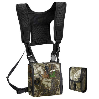 Picture of TideWe Bino Harness with Rangefinder Pouch & Rain Cover, Long-Lasting Lightweight Portable Binocular Pack, Comfortable Small Bino Chest Harness for Hunting, Hiking (Next Camo G2)