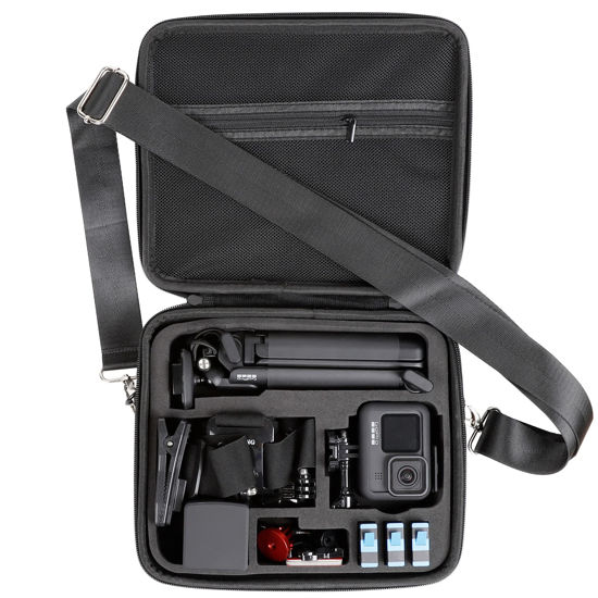 Picture of PellKing Hard Case for GoPro Hero 13/12/11/10/9/8/7/2018/6/5 Blcak/4 Silvery Action Camera, Accessories Carrying Storage Shoulder Bag With Strap for DJI Osmo Action 5/4/3 Insta360 Ace Pro