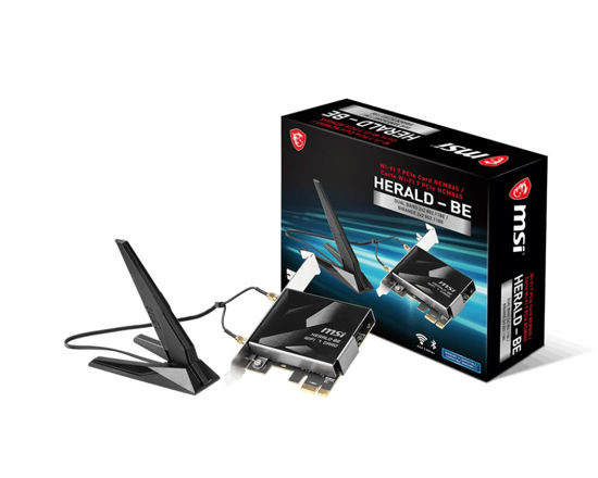 Picture of MSI Herald-BE WI-FI 7 MAX (Wi-Fi 7, 802.11BE, Bluetooth 5.4, PCIe, Multi-Link Operation Technology, External Antenna)