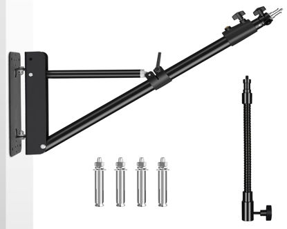 Picture of iFongsh 51"/130cm Adjustable Wall Mount Triangle Boom Arm with 9.8"/25cm Metal Flexible Tube Arm, Support 180° Rotation for Ring Light, Monolight, Softbox, Strobe Light, LED Video Light