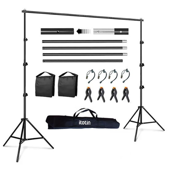 Picture of ITOTIN Backdrop Stand for Photography 9ft x 10ft Heavy Duty Photo Background Stands Support Kit with Carry Bag for Photo Studio, Photoshoot, Parties, Photographic Equipments