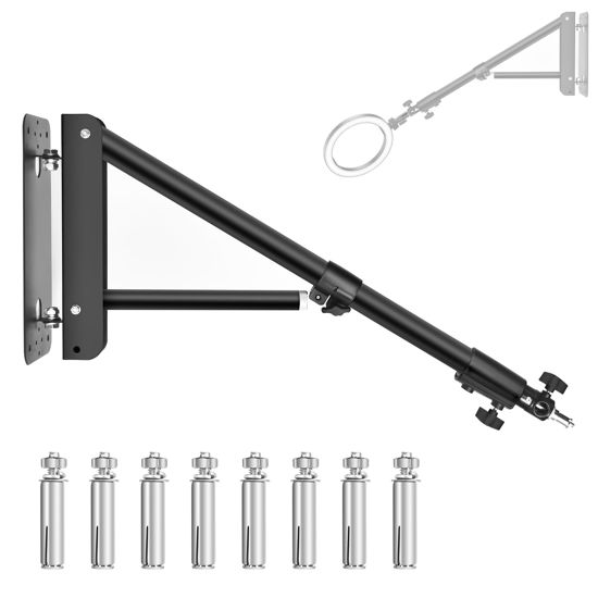 Picture of Ring Light Wall Mount - 52in/132cm, Fotoumgl Adjustable Wall Mount Ring Light Triangle Boom Arm Support 180° Flexible Rotation for Strobe Light, Softbox, Reflector, Ideal for Photography Studio Salons