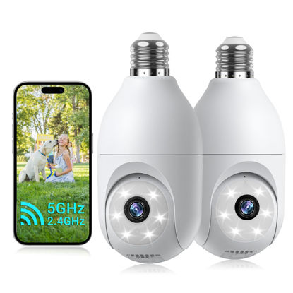 Picture of Light Bulb Security Camera Wireless Outdoor, 5G&2.4G WiFi Cameras for Home Security with Patrol, AI Human Detection, Motion Tracking, 2-Way Talk, Color Night Vision, SD/Cloud, 24/7 Recording(2 Pack)