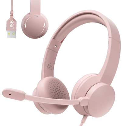 Picture of Masajoy Headset with Mic for PC, USB Headset with Noise Cancelling Microphone, Computer Headset for Teams, Zoom, Skype Calls（Pink）