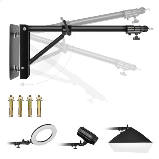 Picture of Julius Studio [1-Pack] *Extra Super Heavy Duty Triangle Boom Arm Wall Mount Bar, 180-degree Rotating Angle Control Adjustable, Universal Mount for Ring Light, Light Fixtures, Softbox, Flash, JSAG862