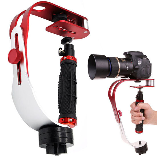 Picture of AFUNTA Pro Handheld video DSLR Camera Stabilizer Steady Compatible GoPro Cannon Nikon Sony Camera Cam Camcorder DV Smartphone up to 2.1 lbs with Smooth Pro Steady Glide -Red/Silver/Black