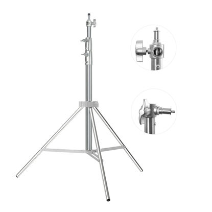 Picture of Heavy Duty Light Stand Photography: Stainless Steel - Takerers 9.2ft/110inch Adjustable Tripod stands with Spring Cushioned, 1/4" to 3/8" Universal Screw, Carry Bag for Softbox, Strobe(Max Load: 22lb)