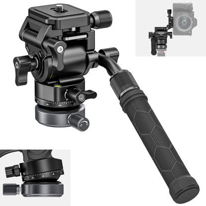 Picture of NEEWER Tripod Fluid Head with ±10° Leveling Base (43mm Dia.) Vertical/Horizontal Shooting Switch, Compact Metal Pan Tilt Video Head with Arca QR Plate, Telescopic Handle, Max Load 9.9lb/4.5kg, GM30