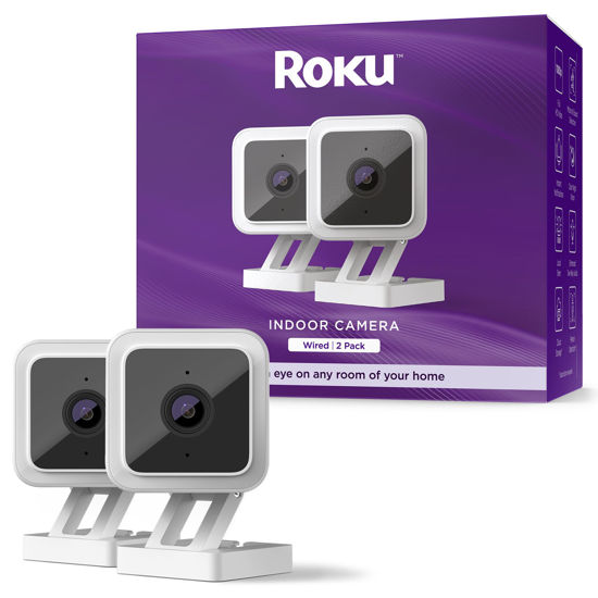 Picture of Roku Indoor Camera for Home Security, 2-Pack - Wired Security Camera with 1080p HD Color Night Vision, Works with Alexa & Google, Motion & Sound Detection, Built-in Siren, 90-Day Subscription Included