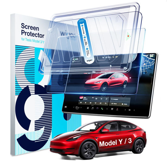 Picture of Wigoo 2024 Upgrade Tesla Model Y /3 Accessories Screen Protector Matte [No More Glare & Fingerprint] 9H Tempered Glass Protector for Model Y(2020~2024) Model 3(2017~2023) - Mounting Frame Kit