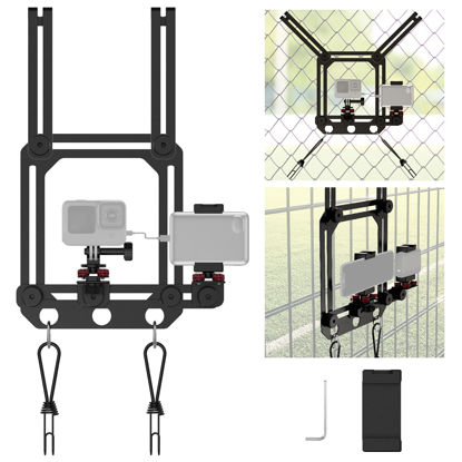 Picture of NEEWER Phone Fence Mount with Phone Holder for Game Changer Mounting, Shock Absorbing Baseball Tennis Court Chain Link Compatible with Mevo Star Action Camera GoPro Insta360 DJI iPhone, PA022 Black