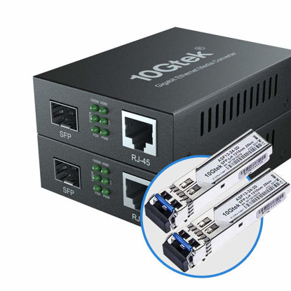 Picture of Gigabit Ethernet Media Converter, SingleMode Dual LC Fiber to Ethernet RJ45 Converter for 10/100/1000Base-Tx to 1000Base-LX, UL Certified, 1310-nm, up to 20-km, Pack of 2