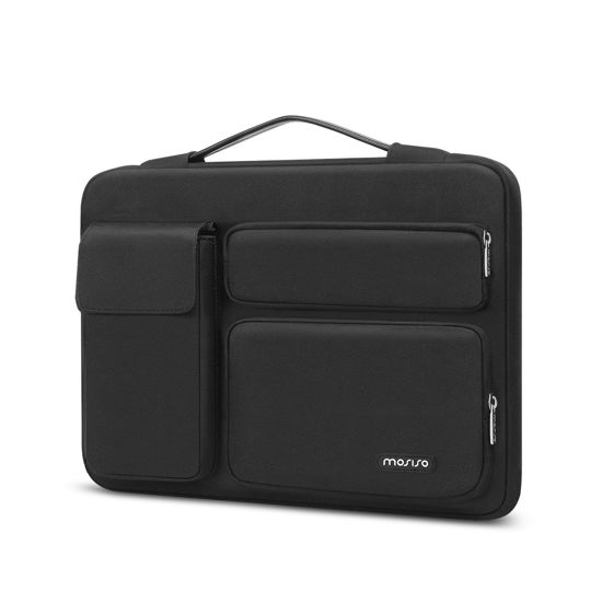 Picture of MOSISO 360 Protective Laptop Sleeve Compatible with MacBook Air/Pro, 13-13.3 inch Notebook, Compatible with MacBook Pro 14 inch M3 M2 M1, Side Open Bag with 2 Raised&1 Flapover Pockets, Black