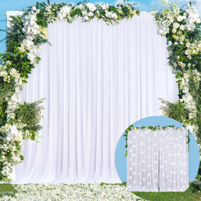 Picture of 10x10 White Backdrop Curtain for Parties Wedding Wrinkle Free White Photo Curtains Backdrop Drapes Fabric Decoration for Baby Shower 5ft x 10ft,2 Panels