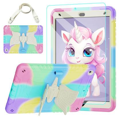 Picture of TOMORRY for iPad 9th/8th/7th Generation Case 10.2" with Tempered Glass Screen Protector,Unicorn Stand & Pencil Holder Shoulder Strap,Shockproof for iPad 10.2 Case 2021/2020/2019 Kids (Colourful)