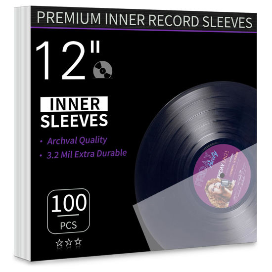 Picture of Vinyl Record Inner Sleeves, 100 Anti Static 12" LP Vinyl Inner Sleeves, Premium Protective Plastic Vinyl Sleeves Albums Covers for 33 RPM Record Protection Collection Storage Vinyl Lovers Gift