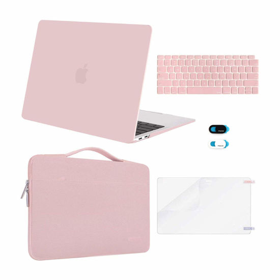 Picture of MOSISO Compatible with MacBook Air 13 inch Case 2022 2021 2020 2019 2018 Release A2337 M1 A2179 A1932 Retina Display, Plastic Hard Shell&Bag&Keyboard Skin&Webcam Cover&Screen Protector, Rose Quartz