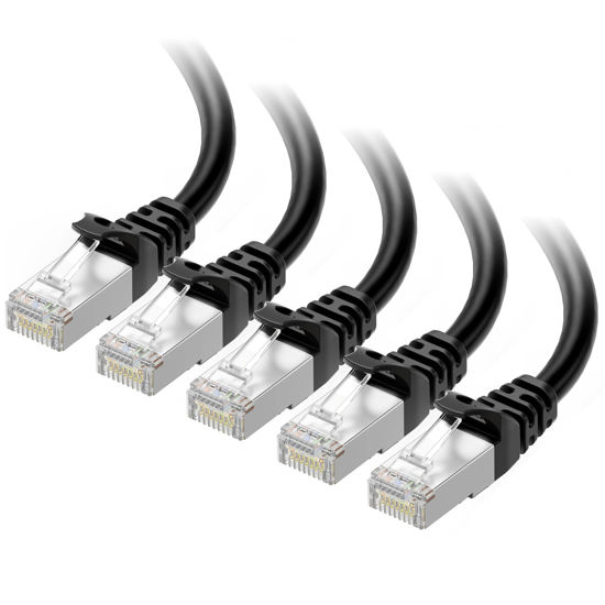 Picture of Cable Matters 10Gbps 5-Pack Snagless Shielded Cat6A Ethernet Cable 10 ft (SSTP, SFTP Shielded Ethernet Cable, Shielded Cat6 Cable, Cat 6 Shielded Network Cable) in Black