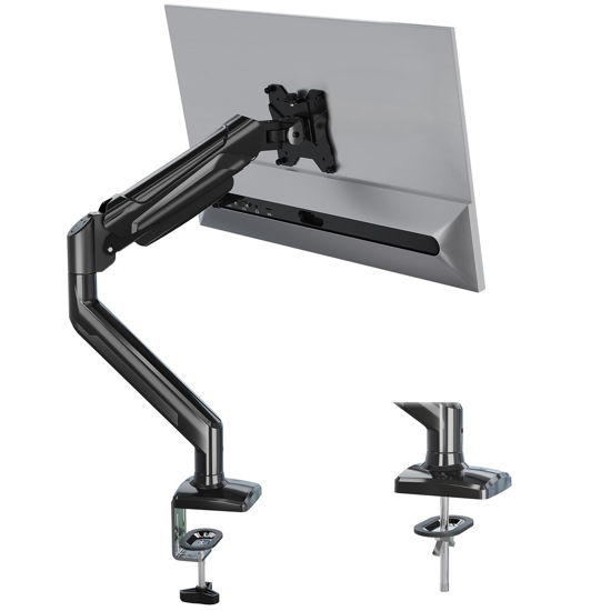 Picture of BONTEC Single Monitor Desk Mount, 13 to 34 Inch Gas Spring Monitor Arm, Adjustable Stand, VESA Mount with Clamp and Grommet Base, Fits 6.6 to 19.8lbs LCD Computer Monitors, Cable Management, Black