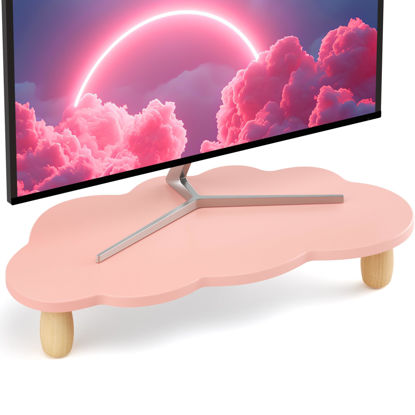 Picture of AFOOYO Monitor Stand Riser, Cloud-Shaped Sturdy Wood Computer Monitor Riser, Laptop Monitor Stand, Multi-Purpose Desktop Organizer Riser for Computer, Laptop, Printer, TV,Pink