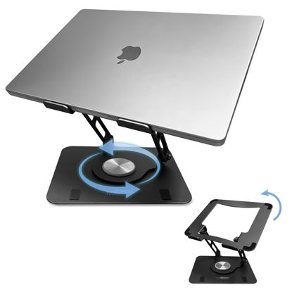 Picture of Swivel Laptop Stand for Desk, Adjustable Laptop Stand for Desk w/ 360° Rotation, Raise Tilt Cools Laptop with This Ergonomic Laptop Stand Riser, Collapsible iPad Computer Laptop Stand (Black)