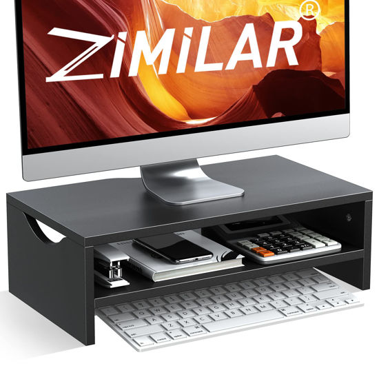 Picture of Zimilar Monitor Stand Riser, 2 Tiers Laptop Computer Monitor Riser for PC Screen, iMac, Desktop Wooden Screen Monitor Stand Riser with Storage Organizer for Home Office