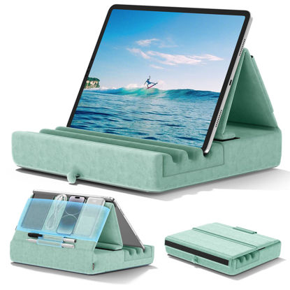 Picture of KDD Tablet Pillow Holder, Foldable iPad Stand for Lap, Bed and Desk -Tablet Soft Pad Dock with Pocket & Stylus Mount Compatible with iPad Pro 12.9, 10.5, 9.7 Air Mini 6 5 4 3, E-Reader