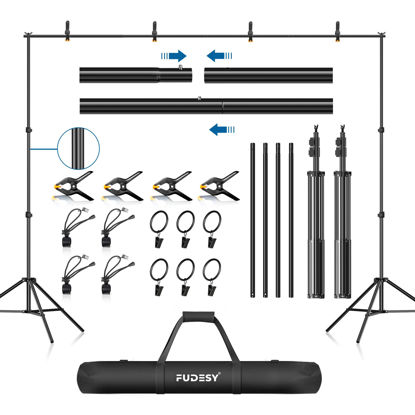 Picture of FUDESY Backdrop Stand 7x10Ft Adjustable Photography Background Support System Kit for Photo Video Studio with Carry Bag,Spring Clamps