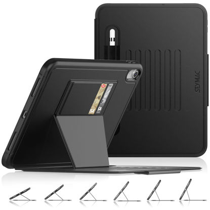 Picture of SEYMAC stock Case for iPad 10th Generation 10.9'', Strong Magnetic Auto Sleep Shockproof Case with Absorbing Multi-Angles Stand, Pen Holder, Card Slot (Black)