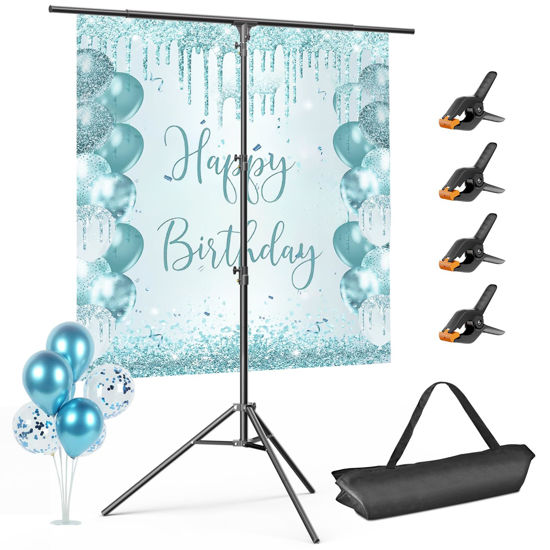 Picture of EMART T Shaped Backdrop Stand - 8.5x5ft - Portable T Stand Backdrop Holder, Photo Back Drop Adjustable Stand with Clips, Photography Small Background Stand Kit for Parties, Banner, Photoshoot