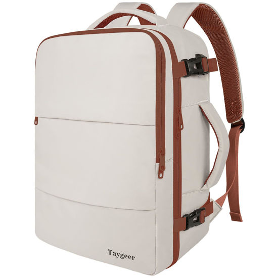 Picture of Taygeer Backpack for Women, College Backpack with Laptop Compartment & Shoe Pouch, 35l Travel Laptop Backpack Carry On Luggage, Airline Approved Personal Item Bag For Weekender Gym Hiking, Khaki White