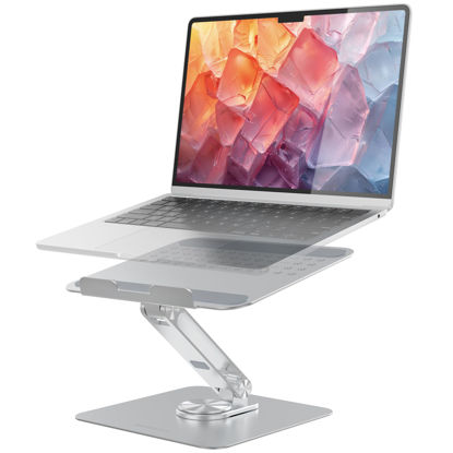 Picture of HARRYFIT Laptop Stand for Desk，Portable Computer Stand with Adjustable Height & 360° Rotating Base, Effortless Screen Sharing ，Foldable Design,Compatible with 10-17" Laptops